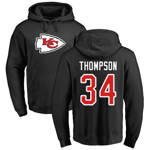 Men Kansas City Chiefs #34 Thompson Darwin Black Name and Number Logo Pullover Hoodie